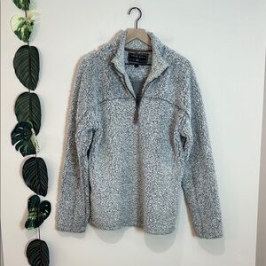 True Grit Sherpa Fleece Pullover Men's M Jacket‎ Light Gray Quarter Zip